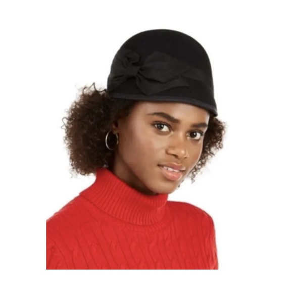 MSRP $46 Nine West Wool Felt Bow Cloche Black One Size - Picture 1 of 9